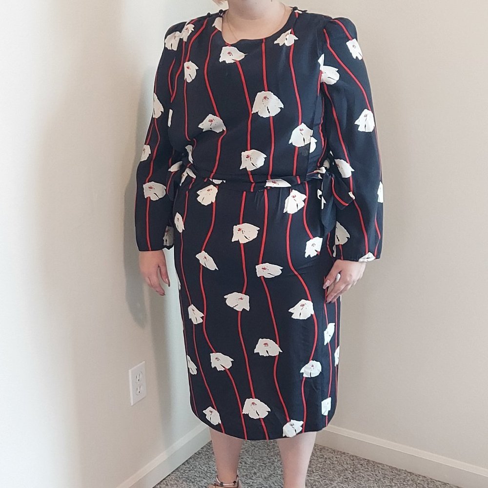 Plus Size Vintage Breli Originals Black Floral Apron Dress, Size 14